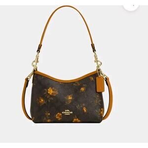 NWT Coach Laurel Small Shoulder Bag With Floral/Flowers Walnut Gold